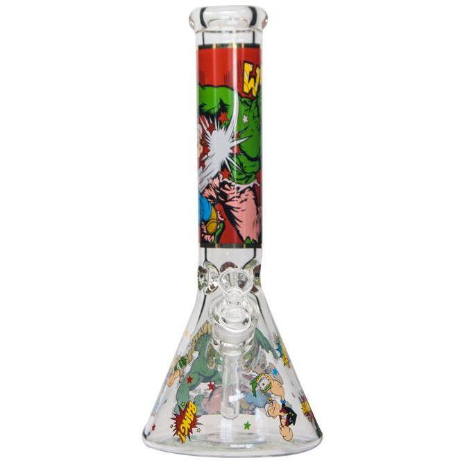 Hulk vs Popeye Style Beaker Water Pipe Bong - All Glass (20cm) - High Note Bongs