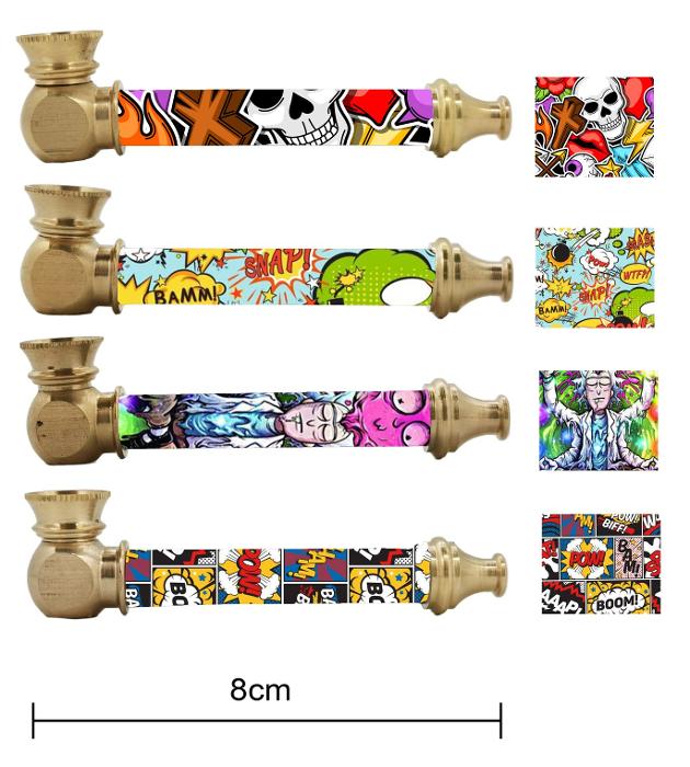 Printed Comic Solid Brass Anodized Metal Smoking Dry Pipe with Cone Piece (8cm)  - High Note Bongs