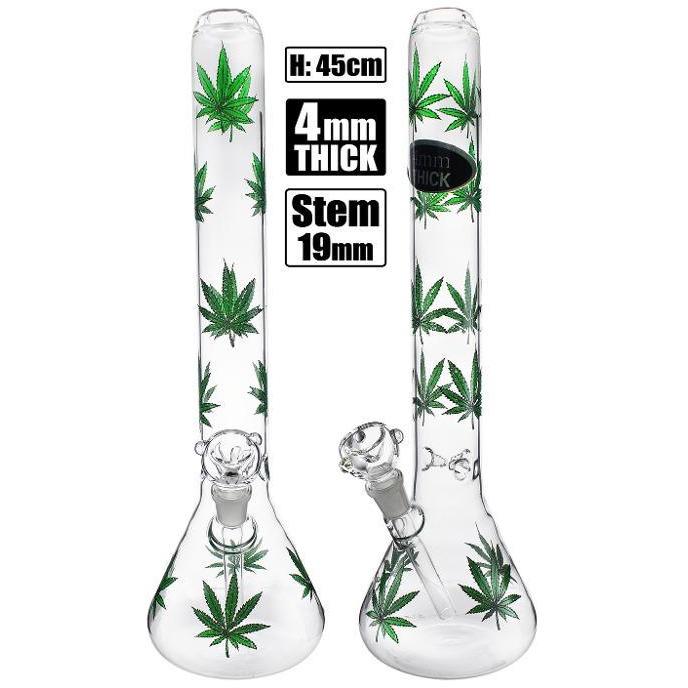 Stone Age All Glass Extra Large Beaker Water Pipe Bong - Leaf Design 45cm - High Note Bongs